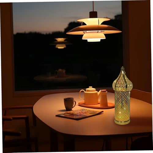 Moroccan Lantern Hollow White LED Wind Lamp Wrought Iron Decorative Ramadan Lantern for Hanging or Table Home, No Battery - Image 5