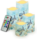 Turtle Flameless Flickering Candles 4 Pcs Real Wax Battery Operated Candles with Color Changing Timer Remote Control LED Pillar Candles for Wedding Party and Holiday Decoration by YUVAMAGIMO