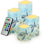 Turtle Flameless Flickering Candles 4 Pcs Real Wax Battery Operated Candles with Color Changing Timer Remote Control LED Pillar Candles for Wedding Party and Holiday Decoration by YUVAMAGIMO