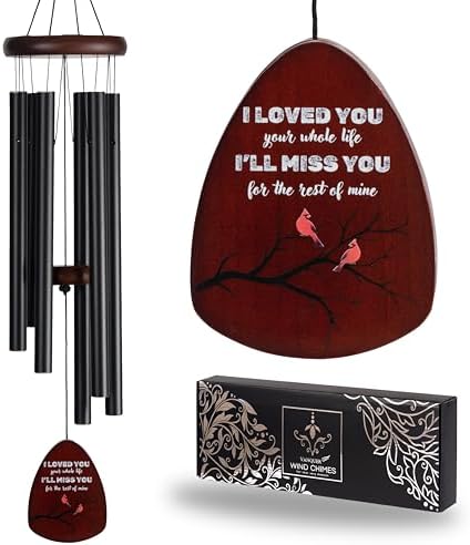 Memorial Wind Chimes for Loss of Loved One, Windchimes in Memory of a Loved One, Sympathy Gift Baskets, Bereavement Condolence Gifts, Memorial Gifts for Loss of Mom, 32" Sympathy Cardinal, Black by Vanquer