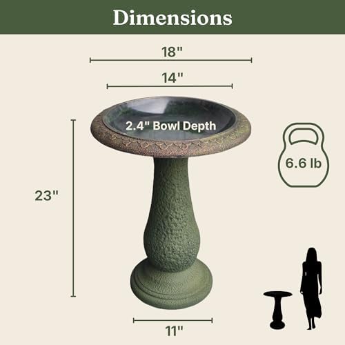 Pedestal Birdbath with Solar Fountain, Resin Stone Composite Outdoor Garden Decor, Standing Bird Bath for Outside Patio Yard, 23-Inch Tall, Garden Fountain, Resin Bird Baths, Hummingbird Bowl - Image 4