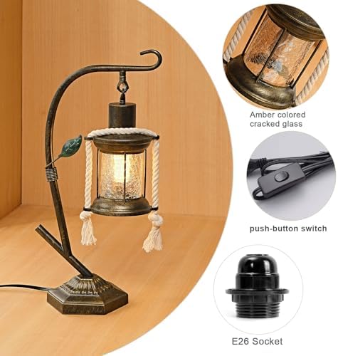 Victorian Antique Fecor Vintage Varmhouse Rustic Hurricane Table Lamp，Country Old Mid Century Modern Retro Kitchen Cabinet Counter Bronze Living Room Night Light-A - Image 3