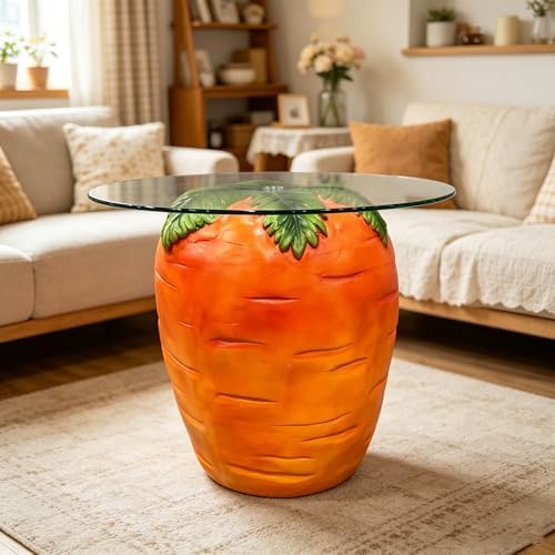 16" Carrot Shaped Resin Side Table with Glass Top, Whimsical Fruit Accent End Table for Living Room, Bedroom, Patio, Garden & Indoor Outdoor Decor - Image 7