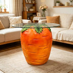 16" Carrot Shaped Resin Side Table with Glass Top, Whimsical Fruit Accent End Table for Living Room, Bedroom, Patio, Garden & Indoor Outdoor Decor - Image 7
