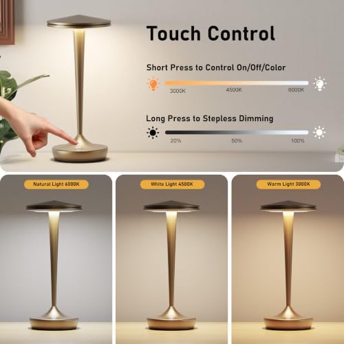 Rechargeable Table Lamp Cordless LED Touch Light Bronze - Image 4