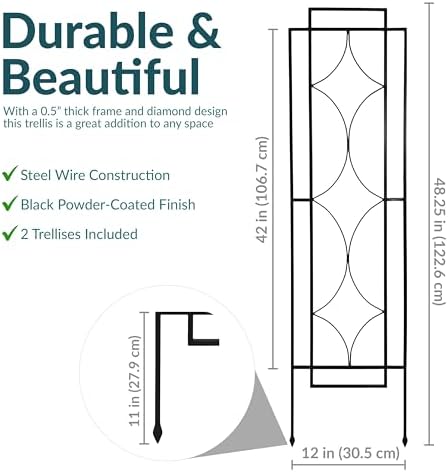 Sunnydaze 48" Black Metal Garden Trellis for Climbing Plants, 2-Pack - Image 5
