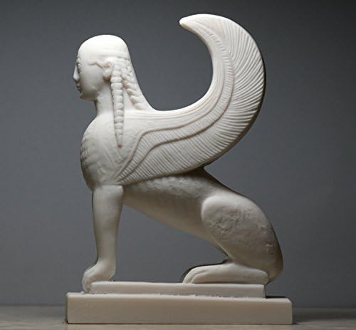 Sphinx Greek Mythical Woman Headed Lion Statue Cast Marble Sculpture Figure 6.9΄΄ - Image 6