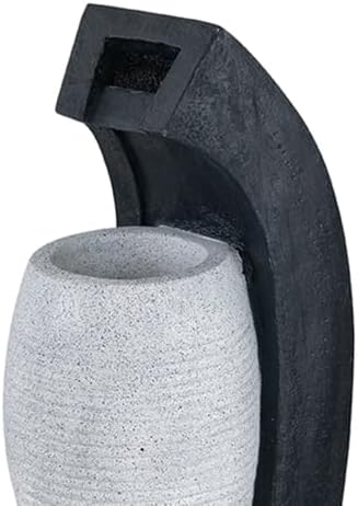 Elegant Multi-Tier Outdoor Water Fountain with LED Lighting for Garden, Patio, and Courtyard Decor (Black White + Polyresin + Contemporary + Minimalist + Modern) - Image 4