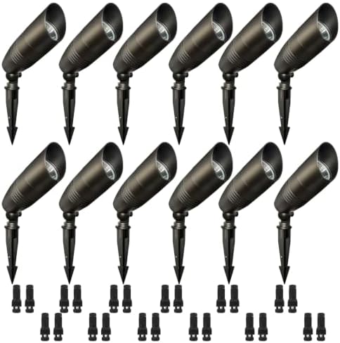 Landscape Spot Lights Outdoor, 2700K-5000K Adjustable, 7W 580LM, IP65 Waterproof, CRI 90+, 12V Low Voltage Landscape Lighting for Garden, Yard, Bronze, ETL Listed, 12-Pack by Sofiton