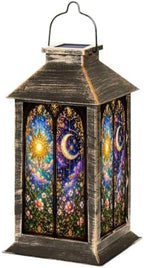 Solar Hanging Lantern Sun Moon Stained Glass Floral Gothic Window Celestial Night Sky Ornate Waterproof LED Lights Decor Patio Yard Lawn Porch Lamp, Birthday Gift for Mom Women Garden Outdoor Decor by Unknown