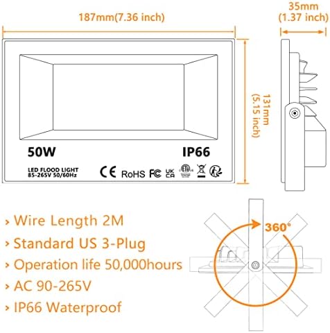 LED Flood Light Outdoor, 500W Equivalent 5000LM Smart RGB Landscape Lights - Image 7