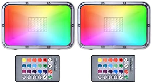 30W LED RGB Flood Light, Dimmable Color Changing Spotlights with Remote Control, IP67 Waterproof Outdoor Security Lights 16 Colors 4 Modes Decorative Lamp for Landscape Party Stage, 2 Pack by Unknown