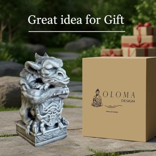OLOMA Guardian Gargoyle Concrete Garden Statue Gothic Beast Sculpture Outdoor Lawn Yard Decor Handcrafted Cement Mythical Creature Figure Patio Porch Halloween Ornament Fantasy Gift Sculpture - Image 2