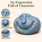 Funny Rock Garden Statue, Gray Stone-Look with Blue Eyes and Wide Grin - Image 2