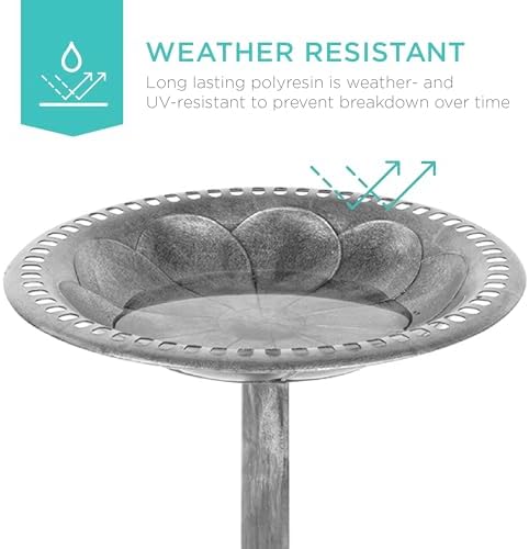 Best Choice Products Bird Bath, 28in Outdoor Resin Pedestal - Stone - Image 2