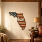 Florida "Home" State Shape Sign — Vintage American Flag Wall Decor — UV-Printed Aluminum (Not Real Wood) — Patriotic State Pride Art for Indoors & Outdoors — Made in USA - Image 5