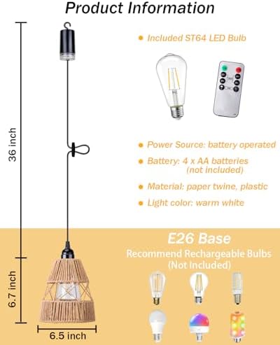 Battery powered Remote Control Hanging Pendant Light , Hand knitting 2 Pack - Image 4