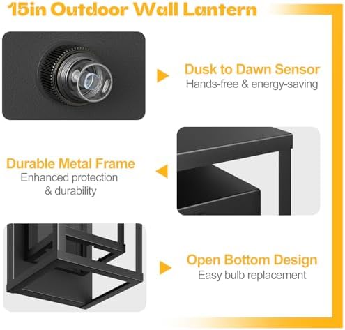Dusk to Dawn Outdoor Wall Light 15in Waterproof Large Porch Sconce - Image 2