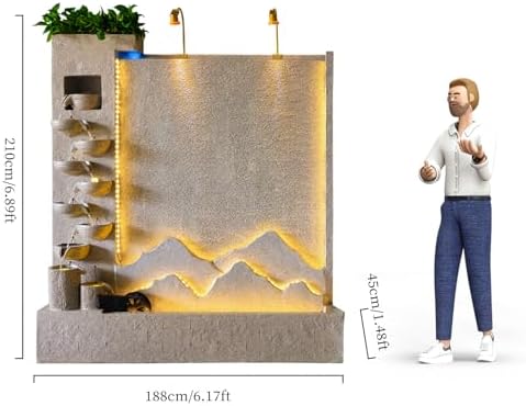 Retro Modern Stone Look Cascading Water Flowing Wall Fountain with LED Lights, 6.89FT Tall Indoor Outdoor Water Feature for Home Garden Entryway(Left)(#A) - Image 2