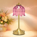 Cordless Table Lamp, Rechargeable Purple Glass Lotus Flower Lamp by Unknown
