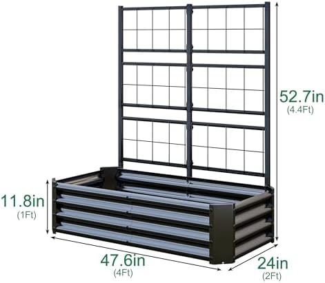 Galvanized Raised Garden Bed with Trellis for Climbing Plants Outdoor,Black - Image 2