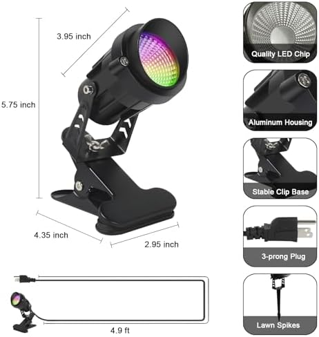 Spot Lights Outdoor 7W RGBW LED Color Changing Landscape Lights with Remote Control Landscape Lighting Spotlight Outdoor Waterproof Spot Lights for Yard Garden Patio Lawn Decorative 2 Pack - Image 2