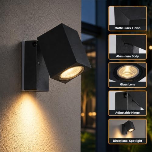 Modern Outdoor Wall Sconce, 90° Pivoting Aluminum Cube LED Spotlight - Image 3