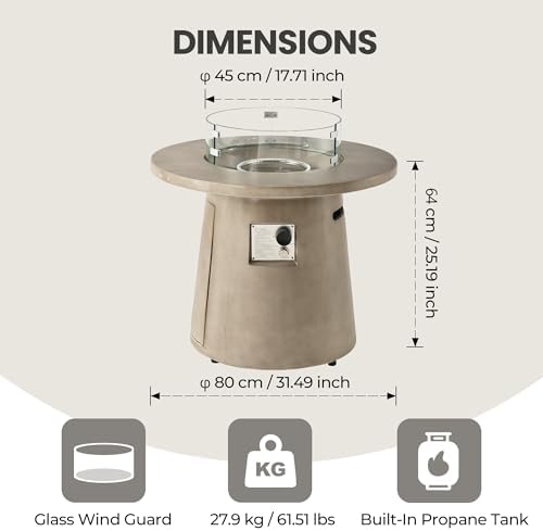 HOMPUS 31 inch Round Patio Propane Fire Table, Outdoor Fire Pit Concrete Fire Pit with Rain Cover 40,000 BTU Gas Smokeless Firepit for Outside Patio, Garden, Deck, Backyard, Gray - Image 2