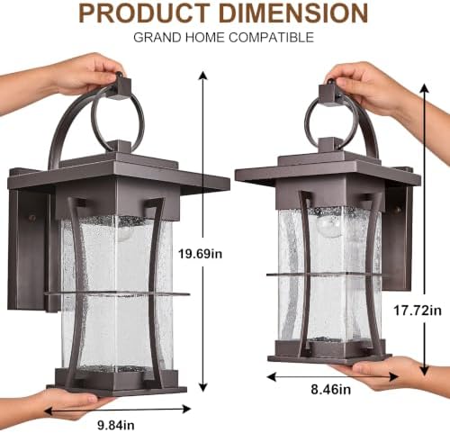 20" H Extra Large Outdoor Sconce Oil Rubbed Bronze Villa Front Door Wall Light XLarge Deep Brown Exterior Wall Lantern Waterproof Mission Light Fixtures with Seeded Glass for Porch Garage Coach Light - Image 2