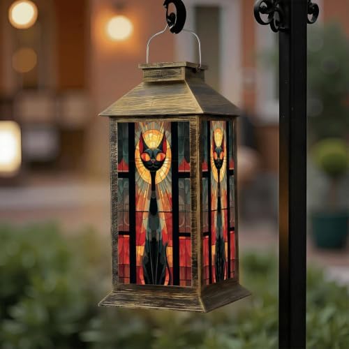 Solar Lantern Mid Century Stained Glass Outdoor Waterproof Garden Hanging Lantern Solar Powered Lighting Outside Solar Light for Patio Yard Camping, Gifts for Women Mom - Image 6