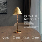 Bamboo Cordless LED Table Lamp – Rechargeable 24-Hour Battery, Dimmable Warm Light, Portable Wireless Lamp with Remote for Indoor/Outdoor Use, Home, Patio, Restaurant – (TEXTURED GOLD), 14.76" Tall - Image 3