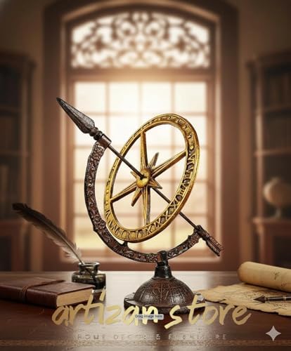 ARTIZANSTORE Iron Armillary Sundial – Rustic Bronze & Gold Roman Numeral Decor | Vintage Celestial Garden Sculpture - Image 2