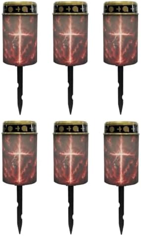 Poceacles Solar Lights Outdoor Grave Candle for Cemetery Decoration Solar Outdoor Lights for Garden Lawn Backyard Pathway Decor, Lion Cross Cloud Print Red, 6 Piece Set by Poceacles