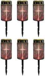Poceacles Solar Lights Outdoor Grave Candle for Cemetery Decoration Solar Outdoor Lights for Garden Lawn Backyard Pathway Decor, Lion Cross Cloud Print Red, 6 Piece Set by Poceacles
