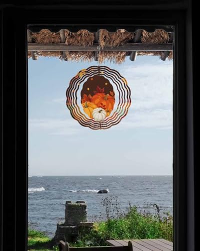 Fall Wind Spinner Orange Pumpkin Maple Leaf Stainless Steel Spinner for Yard and Garden Hapyy Fall Y'all Wind Sculptures 12 Inch 3D Crafts Ornaments Hanging Fall Wind Spinner for Outdoor Indoor Decor - Image 4
