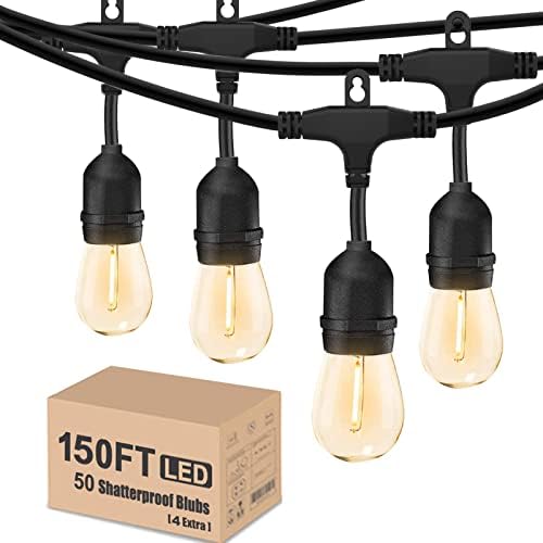 Achin Outdoor String Lights 150 Feet LED Waterproof Patio Lights with 50 Shatterproof Dimmable Warm Edison Bulbs String Lights for Outdoor Gazebo Bistro Wedding Birthday Party Lights, Connectable by Achin