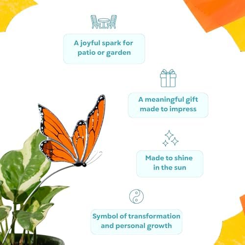 Morpho and Monarch Butterfly Plant Stake Set - Blue & Orange Decorative Plant Stakes for Indoor Plants - Colorful Insect Plant Accessories for Pots & Garden Decor - Gift Set for Plant Lovers - Image 3