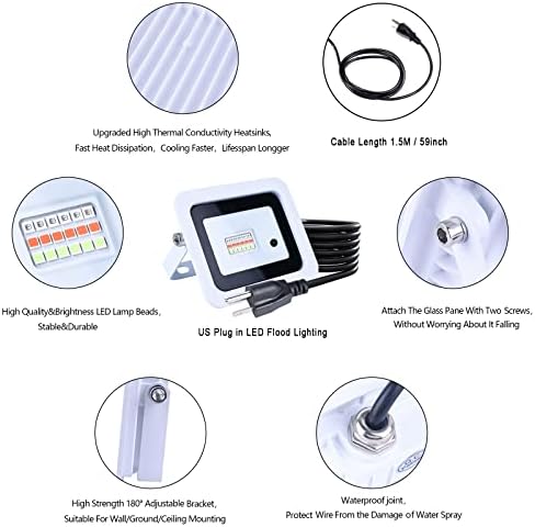 MIWAT 20W 2Pack LED Flood Light, Plug in RGB LED Color Changer Lamp with Remote, IP68 Waterproof Outdoor Floodlights for Wedding, Garden, Playground, Party - Image 5