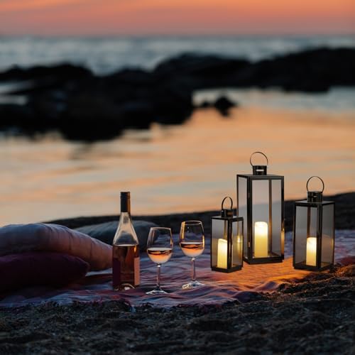 MATICO Stainless Decorative Candle Lantern Set of 3, Hanging Decor Hurricane Lantern Candle Holder for Festival Ceremony Home Decor, Both Indoor & Outdoor Use, Black - Image 4