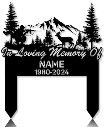 Personalized Hunter Grave Marker Forest Scene Deer Hunter Memorial Garden Stake 8-24 inch Hunter Dad Loss Gift, Hunter Memorial Gift Loss of Loved One (Forest Scene Deer Hunter) by Linktee