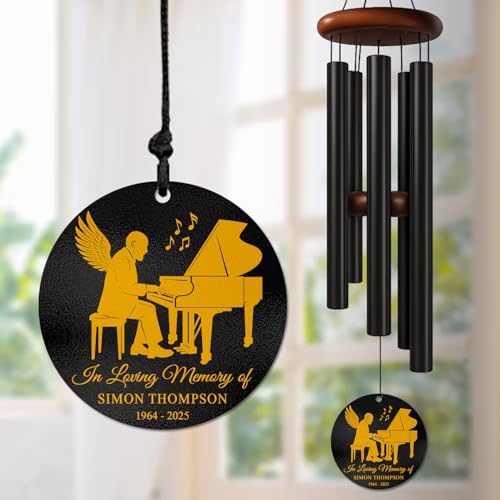Personalized Piano Memorial Wind Chimes for Outdoors – Custom Name & Years Remembrance Gift for Music Enthusiasts – Soothing Bereavement Chimes – Sympathy Gifts for Comfort & Tribute Keepsakes by AlpadilCo