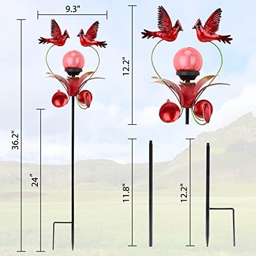 Decorative Solar Outdoor Light, Cardinal Glass Globe Stake For Lawn Yard - Image 5