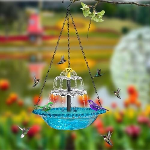 Solar Cascade Hanging Bird Bath Fountain Solar Powered Birdbath Water Fountain Pumps Dispenser Outdoors Decor Hummingbird Bath Shower Bowl Kit Garden Gift Yard Patio Backyard Decoration (Purple) - Image 4