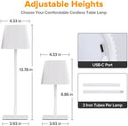 LUTEC 2 Pack Cordless Table Lamp,6000mAh Rechargeable Battery Operated Desk Lamp,Two Adjustable Heights,Waterproof, Touch Control & 3 Color Stepless Dimming for Restaurant/Bedroom/Bars/Outdoor (White) - Image 5