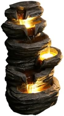 Stacked Rock Outdoor Water Fountain with LED Lights Cascading Tiered Garden Fountain Resin Decor for Patio Backyard Porch by Unknown