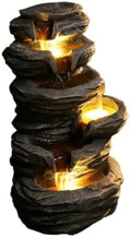 Stacked Rock Outdoor Water Fountain with LED Lights Cascading Tiered Garden Fountain Resin Decor for Patio Backyard Porch by Unknown