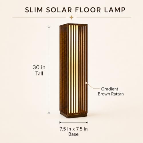Solar Yard Slim Solar Outdoor Floor Lamp, Modern Wicker Patio Light with Dual Brightness 50/100 Lumens, Cordless Waterproof Standing Lantern for Backyard, Porch, Balcony & Poolside Decor, Brown - Image 7