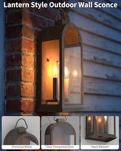 17" Outdoor Wall Lights 2-Light Lantern Bronze Exterior Lighting Fixtures - Image 6