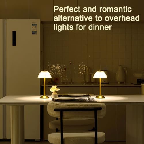 HEQET Cordless Table Lamps for Home,Table,Dining Room, Gold Rechargeable Lamps, USB Charge 12'' Tall LED Brass Portable Outdoor Indoor Table Lamp with Built-in Dimmer (Pack2-Gold Lamp) - Image 2