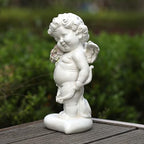 Garden Cupid Angel Statue with Pink Roses, White Cherub Figurine, Outdoor Indoor Decorative Sculpture - Image 5
